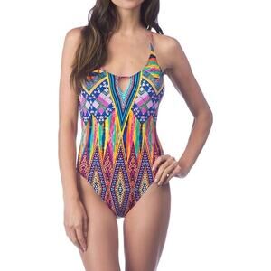 La Blanca "Color Me Happy" Tribal Geometric One Piece Swimsuit - Size 10